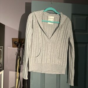 Aeropostale Light Gray Cable-Knit V-Neck Hoodie Sweater